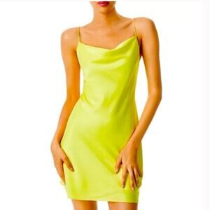 Alice & Olivia Harmony Drape Slip Dress Size 14 In neon Yellow